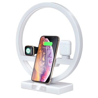 Qi Universal Triple Wireless Charger Holder Desk Night Lamp USB Wireless Charging Station with Led Light for Apple